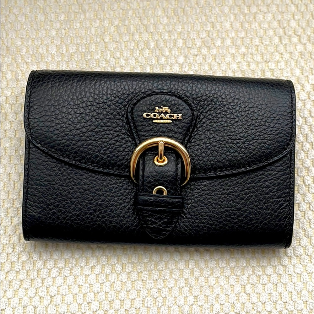 EUC-Coach Black Leather Clutch with Gold Accent